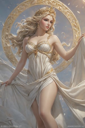 Ultra-detailed Greek Goddess Aphrodite, high-quality cell-shaded illustration, dynamic pose, perfect anatomy, centered, freedom, soul, approach to perfection, cell shading, 4k, cinematic dramatic atmosphere, watercolor painting, global illumination, detailed and intricate environment, art station, concept art, fluid and sharp focus, volumetric lighting, cinematic lighting, greg rutkowski,greg rutkowski