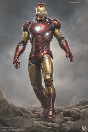 Ultra-detailed Robert Downey Jr as Ironman, high-quality cell-shaded illustration, dynamic pose, perfect anatomy, centered, freedom, soul, approach to perfection, cell shading, 4k, cinematic dramatic atmosphere, watercolor painting, global illumination, detailed and intricate environment, art station, concept art, fluid and sharp focus, volumetric lighting, cinematic lighting, greg rutkowski,greg rutkowski