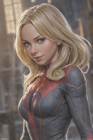 Ultra-detailed Gwen Stacy, high-quality cell-shaded illustration, dynamic pose, perfect anatomy, centered, freedom, soul, approach to perfection, cell shading, 4k, cinematic dramatic atmosphere, watercolor painting, global illumination, detailed and intricate environment, art station, concept art, fluid and sharp focus, volumetric lighting, cinematic lighting, greg rutkowski