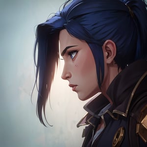 Arcane, Caitlyn,acncait,cool pose,simple background,profile