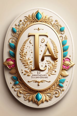 Beautiful badge design, unique and gorgeous blessing,decorative text:’’TA’’, text:’’1st Anniversary’’