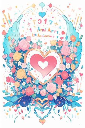 Beautiful heart logo design, unique and gorgeous blessing, decorative text:’’Tensor Art’’, text:’’1st Anniversary’’