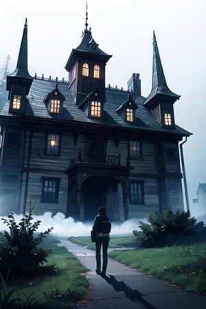 (masterpiece), best quality, scenery, abandoned gothic horror house, heavy purple fog