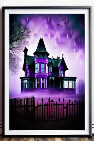 (masterpiece), best quality, scenery, abandoned gothic horror house, heavy purple fog