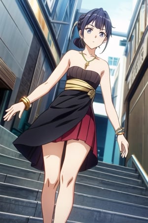 Girl, cinematic lighting, anime screencap, best quality, 

Midi Wrap Skirt, Ribbed Mock Neck Top, Polished Low Chignon, Gold Pendant Necklace, Stacked Bracelets

Full-Length Shot, View from Below, Mid-Stride Walk, Confident Momentum:
Viewed from a low angle, the subject strides confidently forward, mid-step. Her arms sway in rhythm with her movement, and her posture radiates a sense of purpose and determination.