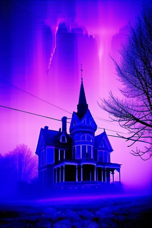 (masterpiece), best quality, scenery, abandoned gothic horror house, heavy purple fog