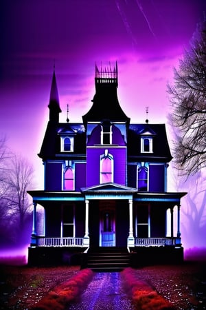 (masterpiece), best quality, scenery, abandoned gothic horror house, heavy purple fog