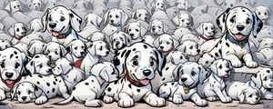 50 cute baby Dalmatians climbing on each other, highly detailed, well rendered, comic book,Comic Book-Style 2d
