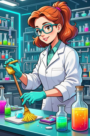 A girl, scientist in a laboratory, cleaning, dutschy