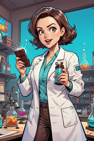 cartoonish style, a scientist winning a competition, wearing a white lab coat, highly detailed, well rendered, (caricature:0.8), comic book, vibrant,ChocolateWetStyle,more detail XL,Comic Book-Style 2d