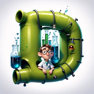 Laboratory design, tubes, animals, glasses, scientists, design for t-shirt printing, cartoons, 3D model, concept, disney pixar style, high resolution, highly detailed, 16k, ultra realistic