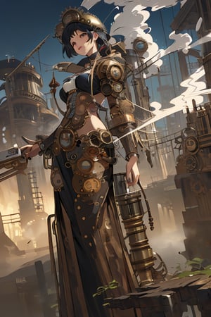 ((Steam Punk:1.4)),solo girl,
super fine illustration,perfect anatomy,(masterpiece,ultra quality,ultla highres,32k,intricate detailed),