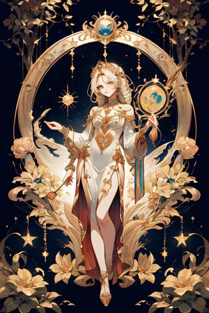 Horoscope Signs Leo,solo girl,zodiac background,
super fine illustration,perfect anatomy,(masterpiece,ultra quality,ultla highres,32k,intricate detailed),