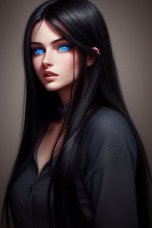 the most beautiful woman with blue eyes and Long black hair