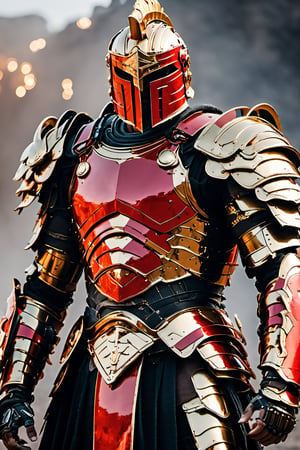 (masterpiece, best quality), roman gladiator, red ed gold armor ,Movie Still,mecha,cyborg style