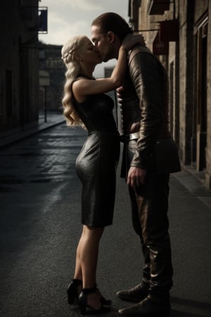 man kiss women in street bike,Man's Stylish hair,lady's blond hair, hyper realistic ultra 4k quality,High def, ultra detailed,Game of Thrones,red \(pokemon\)