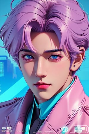 2023 style attractive and glowing super detailed lofi pastel kkorean boy with a short hair style, very detailed and well designed expressive eyes, old anime, lofi vaporwave anime city landscape, synthwave, futuristic vibes, vaporwave colour, anime, old style, 1990 style, simple --niji,3DMM,weiboZH