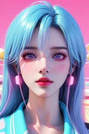 2023 style attractive and glowing super detailed lofi pastel girl with a long hair, very detailed and well designed expressive eyes, old anime, lofi vaporwave anime city landscape, synthwave, futuristic vibes, vaporwave colour, anime, old style, 1990 style, simple --niji,3DMM,weiboZH