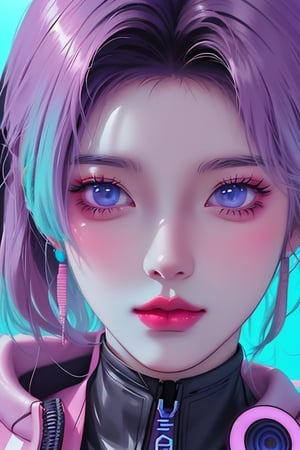 2023 style attractive and glowing super detailed lofi pastel korean girl, very detailed and well designed expressive eyes, modern anime, lofi vaporwave anime city landscape, synthwave, futuristic vibes, vaporwave colour, anime, modern style, 2023 style, simple --niji