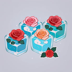 a cute glass soap with roses, cold colors, stylized, simple background, cutestickers, (sticker:1.4), art, (big fat stroke:1.2), ohwx style