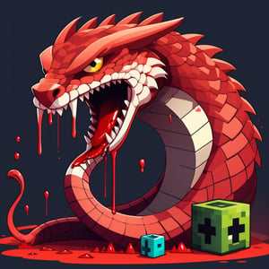 a angry (snake monster icon) [firefox: snake: 0.5] eats himself, (blood:1.3), Minecraft style