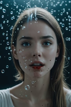 beautiful girl with flying glass (dispersion, refraction, caustics:1.3), (blood:1.3) on face,Movie Still,Film Still