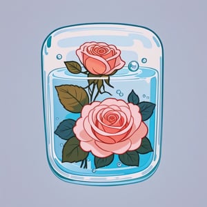 a cute glass soap with roses, cold colors, stylized, simple background, cutestickers, (sticker:1.4), art, (big fat stroke:1.2), ohwx style