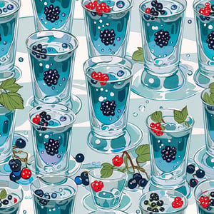 glass attachment with water and berries inside, stylized, cold colors, ohwx style
