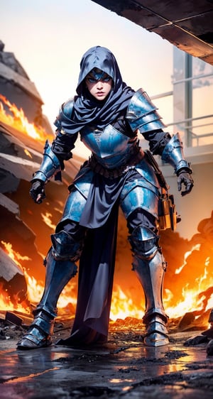 concept
(warrior with futuristic armor: 1.5), (in post-apocalyptic world: 1.5),
BREAK
warrior specifications
(1woman), (blue eyes:1.2), (lips:1.4)
BREAK
warrior actions specifications
(fierce gaze:1.5), (dynamic pose:1.4), (attack pose:1.5),
(attacking:1.5),
BREAK
armor specifications
(armor armor:1.3), (cloaked armor:1.4), (futuristic armor:1.5), (titanium armor:1.5), (armor details:1.3)
BREAK
environment specifications
(valleys of fire:1.5), (sulfur:1.2), (corrosive acid:1.2), (lava:1.4), (totally destroyed world:1.4), (burning floor:1.2),
BREAK
(Realistic, Photorealistic: 1.5), (Masterpiece, Best Quality: 1.4), (Ultra High Resolution: 1.5), (RAW Photo: 1.2), (Face Focus: 1.2), (Ultra Detailed CG Unified 8k Wallpaper: 1.5), (Hyper Sharp Focus: 1.5), (Ultra Sharp Focus: 1.5), (Beautiful pretty face: 1.5) (professional photo lighting:1.3), , (super detailed background, detail background: 1.5), (elegante:1.3), (cinemático:1.4), ((dark hijab)), full body, full shot, black long skirt, looking at viewer, cape,hourglass body shape,Detailedface