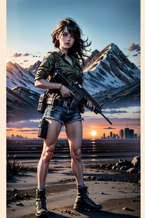 best quality,masterpiece,illustration,super detailed,High detail RAW photo,professional photograph,ultra-detailed,CG,unity,8k wallpaper,extremely detailed CG,extremely detailed,extremely detailed,Amazing,finely detail,official art,High quality texture,highres,
random hair, intricate, feminine,beautiful, highly detailed,digital , PUBG game,photography, Pubg girl charector, 1girl, with M416 glacier AMR, full size image, in battlefield , holding gun,  6x scope , war,(full body)fighting_stance,dynamic pose,standing,Detailedface, (ruined city  background),Sasha Grey