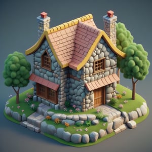 cute 3D isometric model of stone house | blender render engine niji 5 style expressive,3d isometric,3d style,