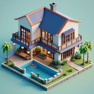 cute 3D isometric model of rumah panjang | blender render engine niji 5 style expressive,3d isometric,3d style,