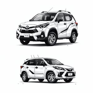 coloring book, bold line art.  White and black minimalistic draw coloring page for a toyota avanza. Defined lines. Clean Drawn. Vector.

