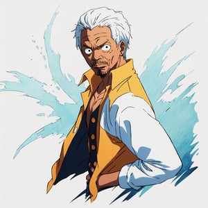 An illustration of morgan freeman, look to viewer, simple background, (One piece style)