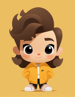 , solo, chibi, full body, looking at viewer, yellow background,Flat Design,gh3a