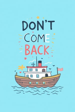 k1dsp0ster, kids poster of the ship with word "DONT COME BACK ". light blue background. in the style of t0k