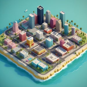 cute 3D isometric model of los angeles city | blender render engine niji 5 style expressive,3d isometric,3d style,