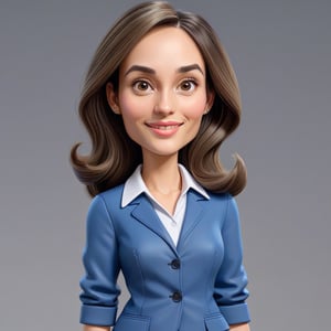 Create a realistic 3D woman, ch3ls3a, caricature, 3D oil painting caricature, wearing (work outfit), resembling, (random contrast) solid background, medium shot,