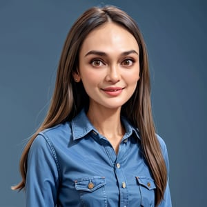 Create a realistic 3D lun4, luna maya, woman, caricature, 3D oil painting caricature, wearing (casual outfit), (medium shot), resembling, (random contrast) solid background,