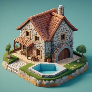 cute 3D isometric model of the stonehouse at portugal | blender render engine niji 5 style expressive,3d isometric,3d style,