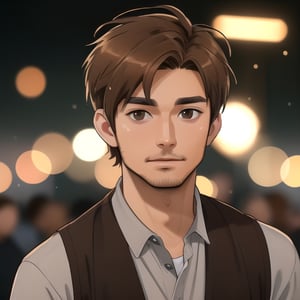 (looking at viewer), young adult man, dark completion, (light brown eyes), (short manly hairstyle), (light brown hair color), | centered, award winning face portrait, solo, man, | character concept, digital art, masterpiece, | bokeh, depth of field, |   ,putra