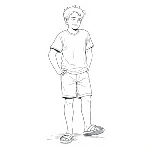 Man wearing crocs sandals,sketch illustration style