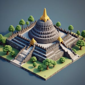 cute 3D isometric model of borobudur temple | blender render engine niji 5 style expressive,3d isometric,3d style,
