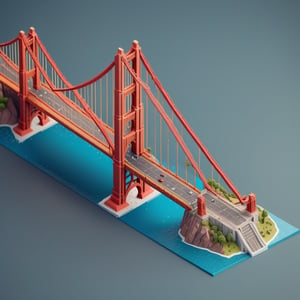 cute 3D isometric model of the golden gate bridge san fransisco | blender render engine niji 5 style expressive,3d isometric,3d style,