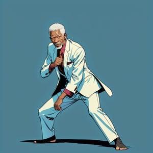 Morgan Freeman, (wearing suit), silat position, (in the combined style of Mœbius and french comics), (minimal vector:1.1)