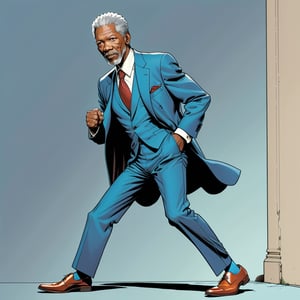 Morgan Freeman, (wearing suit, shoes), silat position, (in the combined style of Mœbius and french comics), (minimal vector:1.1)