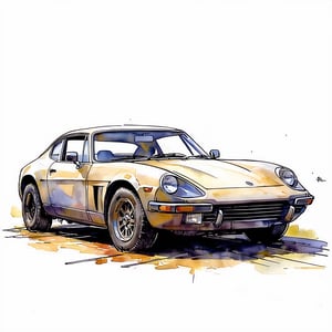 Fantasy realistic watercolor painting art of wall of abandon sport car 