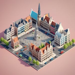 cute 3D isometric model of brussels city | blender render engine niji 5 style expressive,3d isometric,3d style,