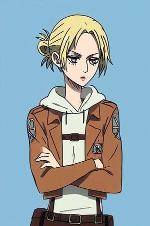 danton style of annie leonhart, 1girl, solo, perfect anatomy, detail, masterpiece, 4k, high res", upper body, simple background, Attack on Titan, Annie Leonhart