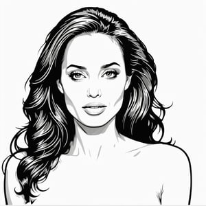 coloring book, bold line art. White and black minimalistic draw coloring page for angelina jolie. Defined lines. Clean Drawn. Vector, Coloring Page, Bold line art, Coloring Book, Outline, Coloring, Coloring Sheet, Coloring Book, Coloring Page, Black and white, illustration, Draw, drwbk coloring book drawing,ColoringBookAF